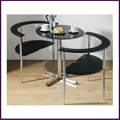 3pc Round Love Dining Set (1 Black Glass Table 2 Chairs)