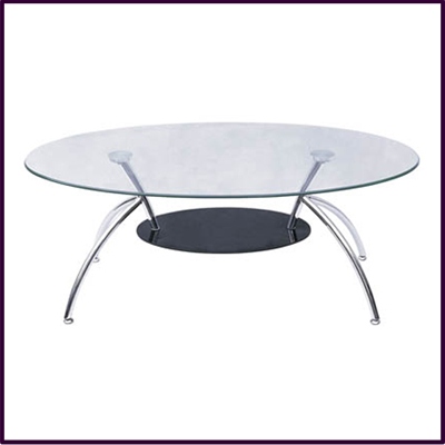 Large 2 Tier Clear Glass Coffee Table With Black Glass Shelf v Shaped Chrome Leg