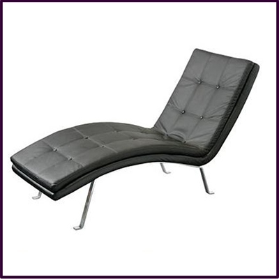 Barcelona Lounger Chair, Black Faux Leather With Chrome Frame