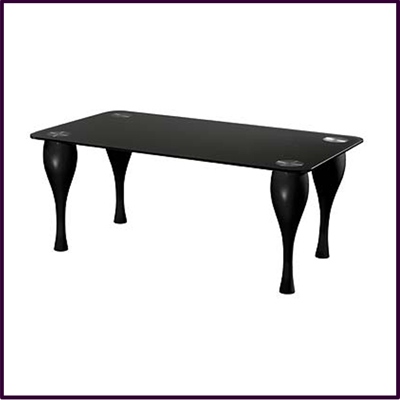 150cm Black Glass Dining Table With High Gloss Wood Legs