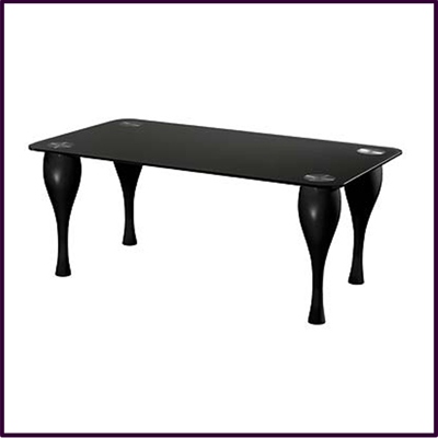 Black Glass Dining Table With High Gloss Wood Legs