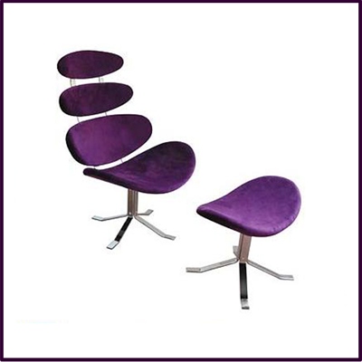 Purple Revolving Microfibre Chair And Footstool With Chrome Base