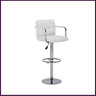 Bar Chair White Leather Effect Height Adjust With Chrome Base