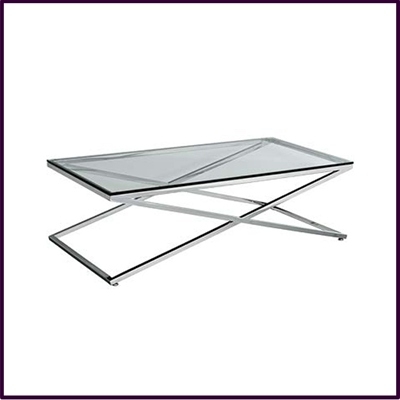 Criss Cross Coffee Table Clear Temp Glass Stainless Steel Frame