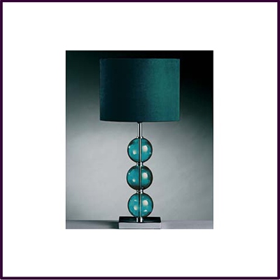 Teal Mistro Table Lamp 3 Glass Balls Chrome Base Frame and Suede Shade