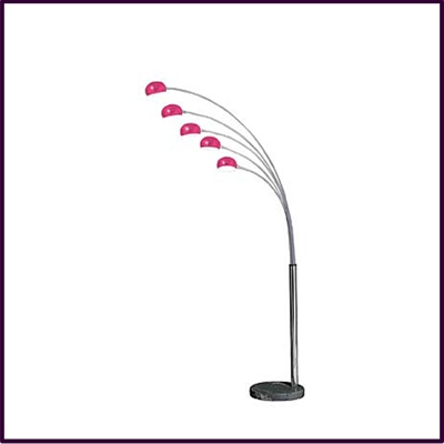 Zeus Hot Pink 5 Arm Floor Lamp With Glass Shades Black Marble Base