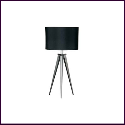 High Tripod Feature Lamp Satin Nickel With Black Shade